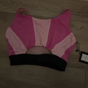 Pink and Black Colorblock Crop Top